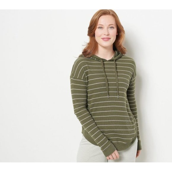 Koolaburra by UGG Womens XL Green Striped Cozy Thermal Pullover Hoodie - Picture 1 of 9
